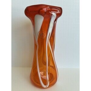 Hand Blown Art Glass Tangerine Orange Freeform Vase by Margie's Garden 10 3/4"